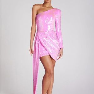 Nadine Merabi Pink One Shoulder Sequin Mini Dress